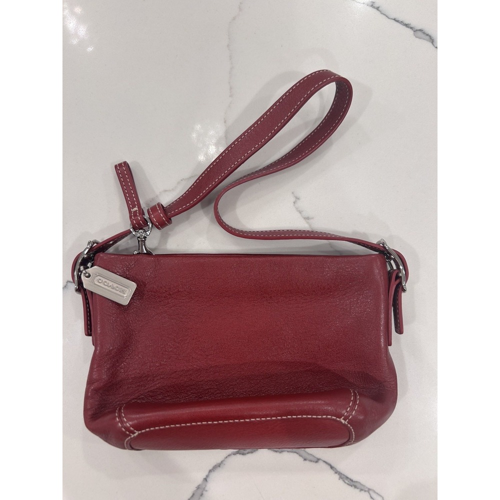 Coach Vintage Y2K Red Leather Shoulder Bag Silver Hardware Adjustable Strap